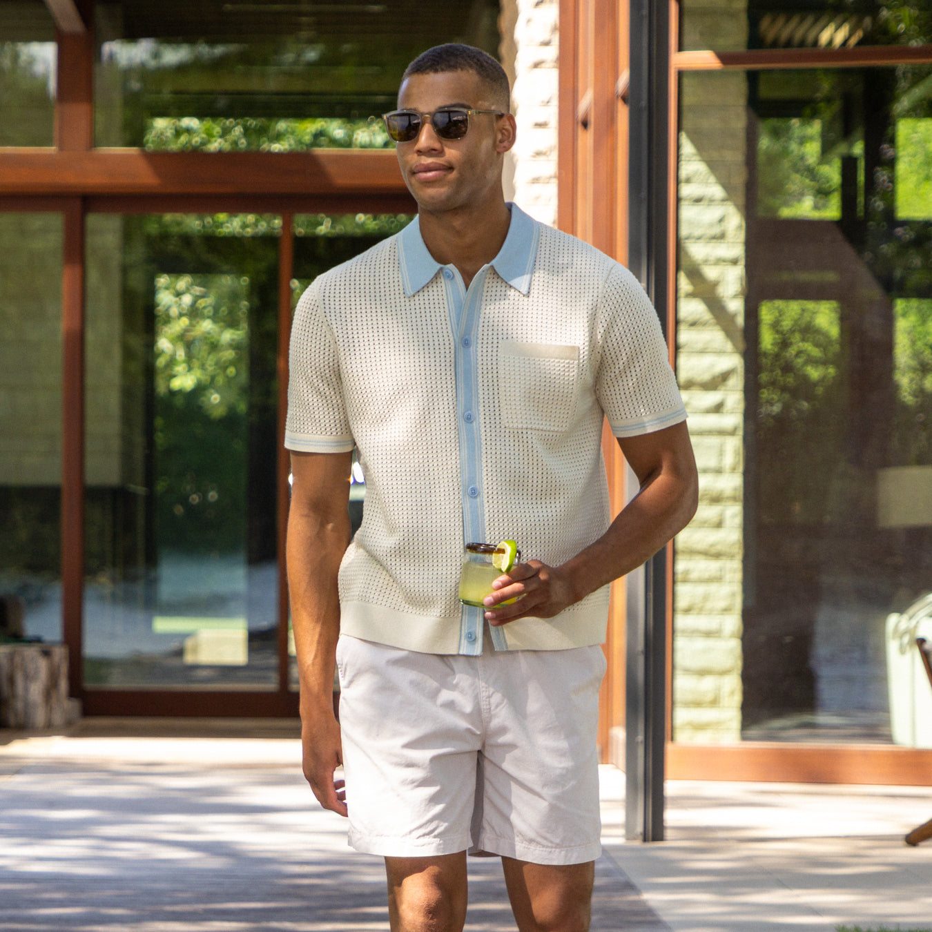 
                          Pointelle Belle Shirt - Ecru/Pale Blue - Wax London - STAG Provisions - Tops - S/S Knit
                        