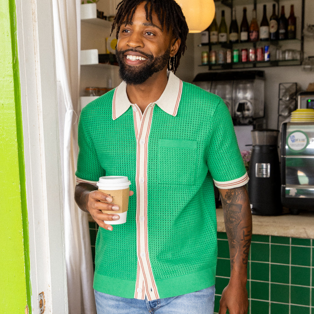 Pointelle Belle Shirt - Green/Ecru - Wax London - STAG Provisions - Tops - S/S Knit