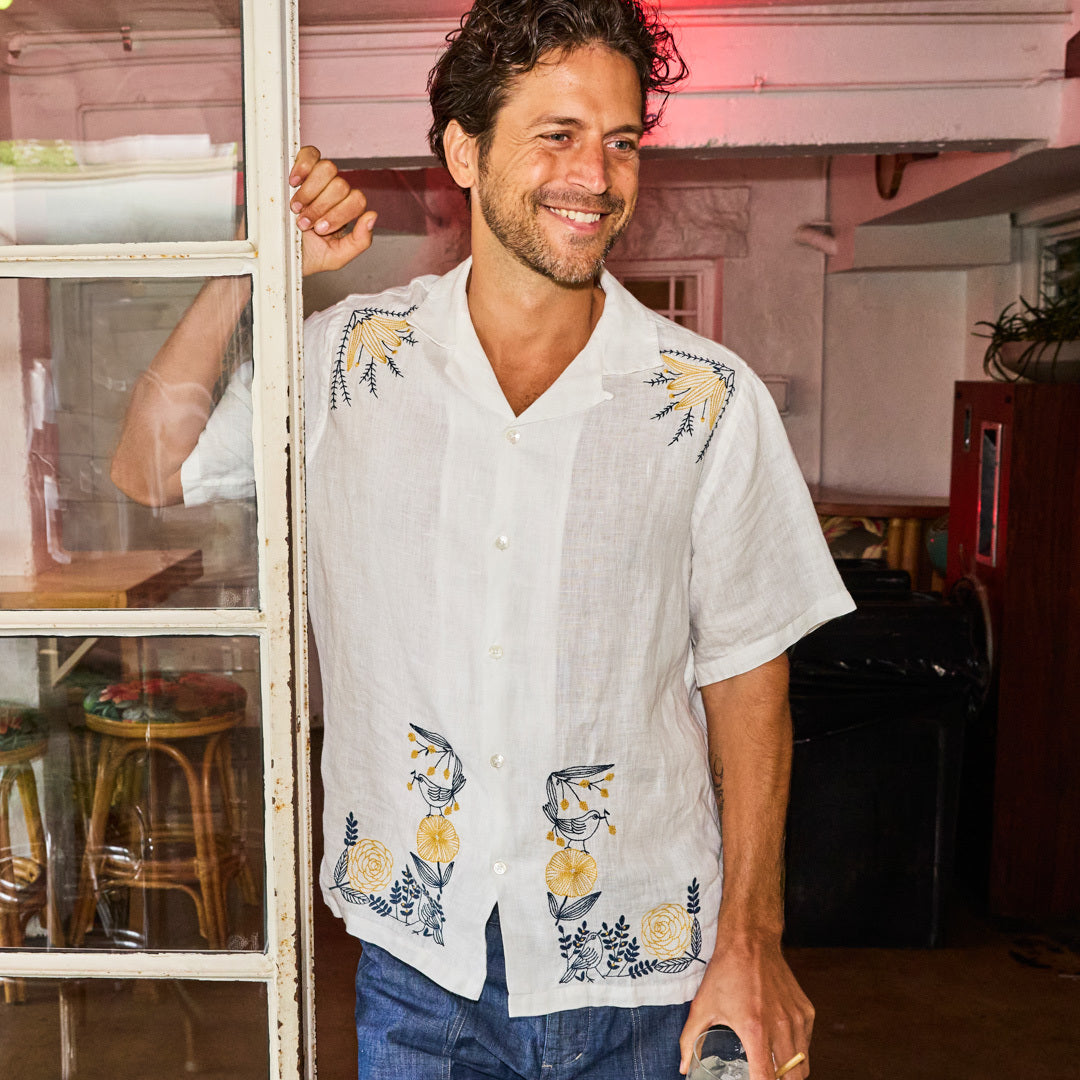 
                          Bird Embroidery Camp Shirt - White - Portuguese Flannel - STAG Provisions - Tops - S/S Woven - Floral
                        