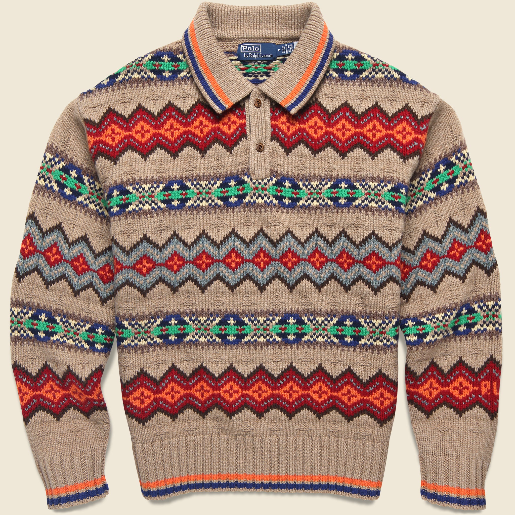 Fairisle Polo Sweater - Tan