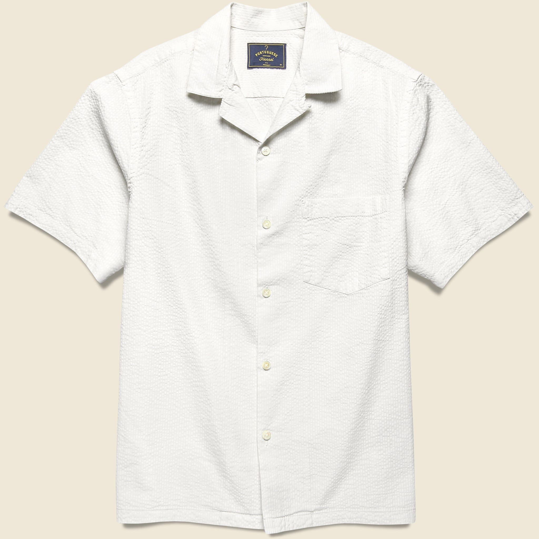 Seersucker Camp Shirt - White - Portuguese Flannel - STAG Provisions - Tops - S/S Woven - Seersucker