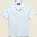 Jacquard Chambray Camp Shirt - Blue - Portuguese Flannel - STAG Provisions - Tops - S/S Woven - Stripe
