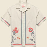 Cross Stitch Camp Shirt - Ecru - Portuguese Flannel - STAG Provisions - Tops - S/S Woven - Floral
