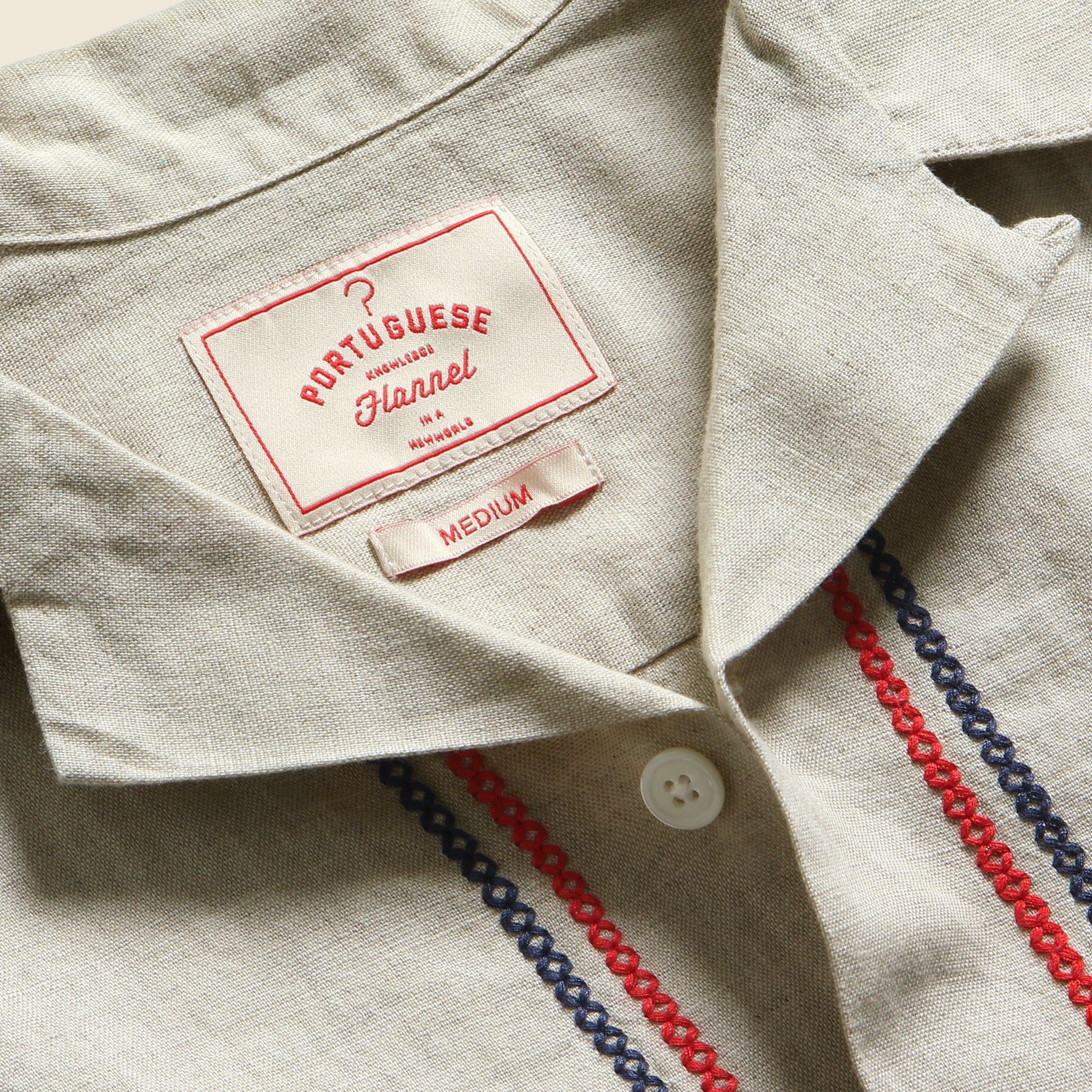 
                          Cross Stitch Camp Shirt - Ecru - Portuguese Flannel - STAG Provisions - Tops - S/S Woven - Floral
                        