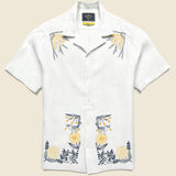 Bird Embroidery Camp Shirt - White - Portuguese Flannel - STAG Provisions - Tops - S/S Woven - Floral
