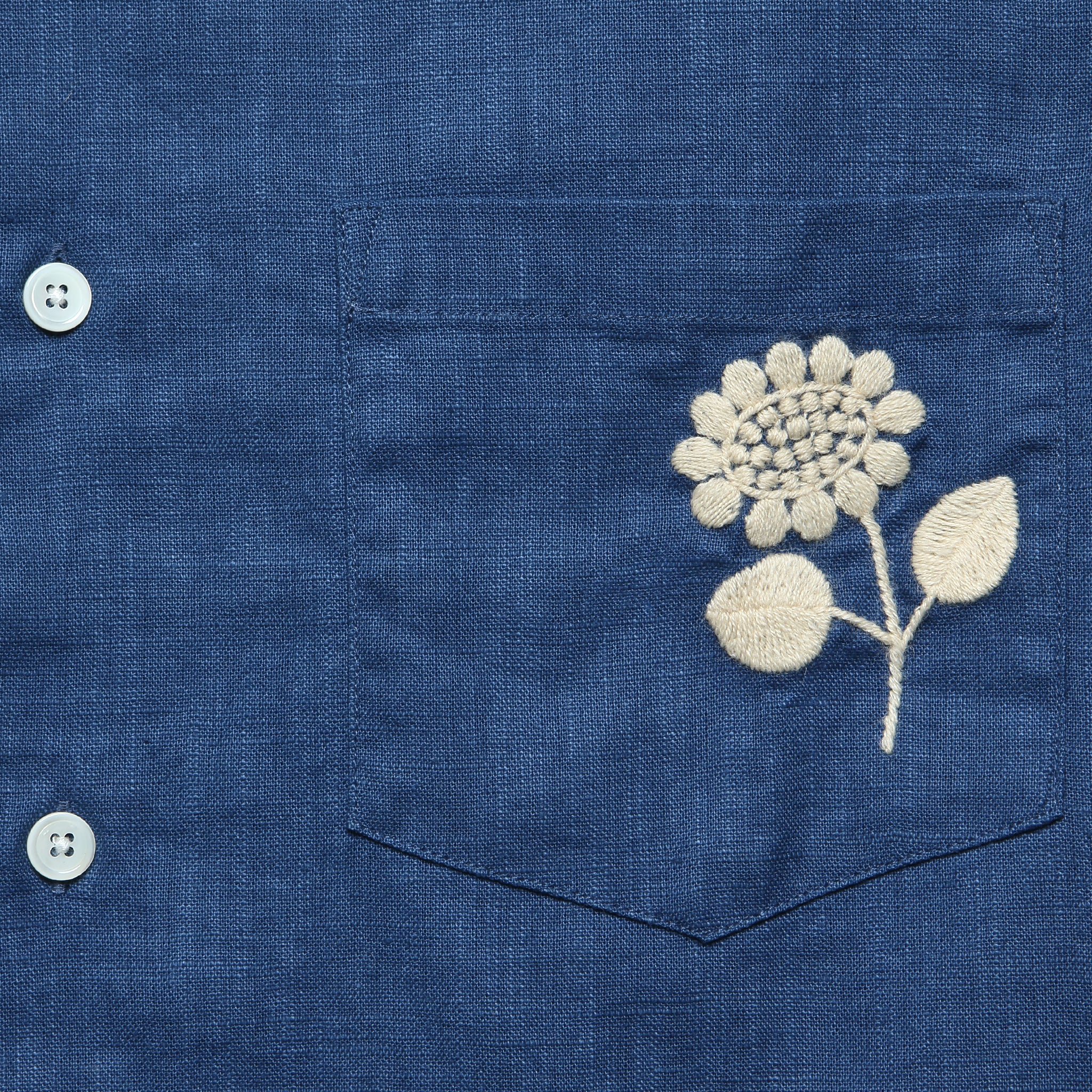 Embroidered Ramie Camp Shirt - Blue - Portuguese Flannel - STAG Provisions - Tops - S/S Woven - Floral