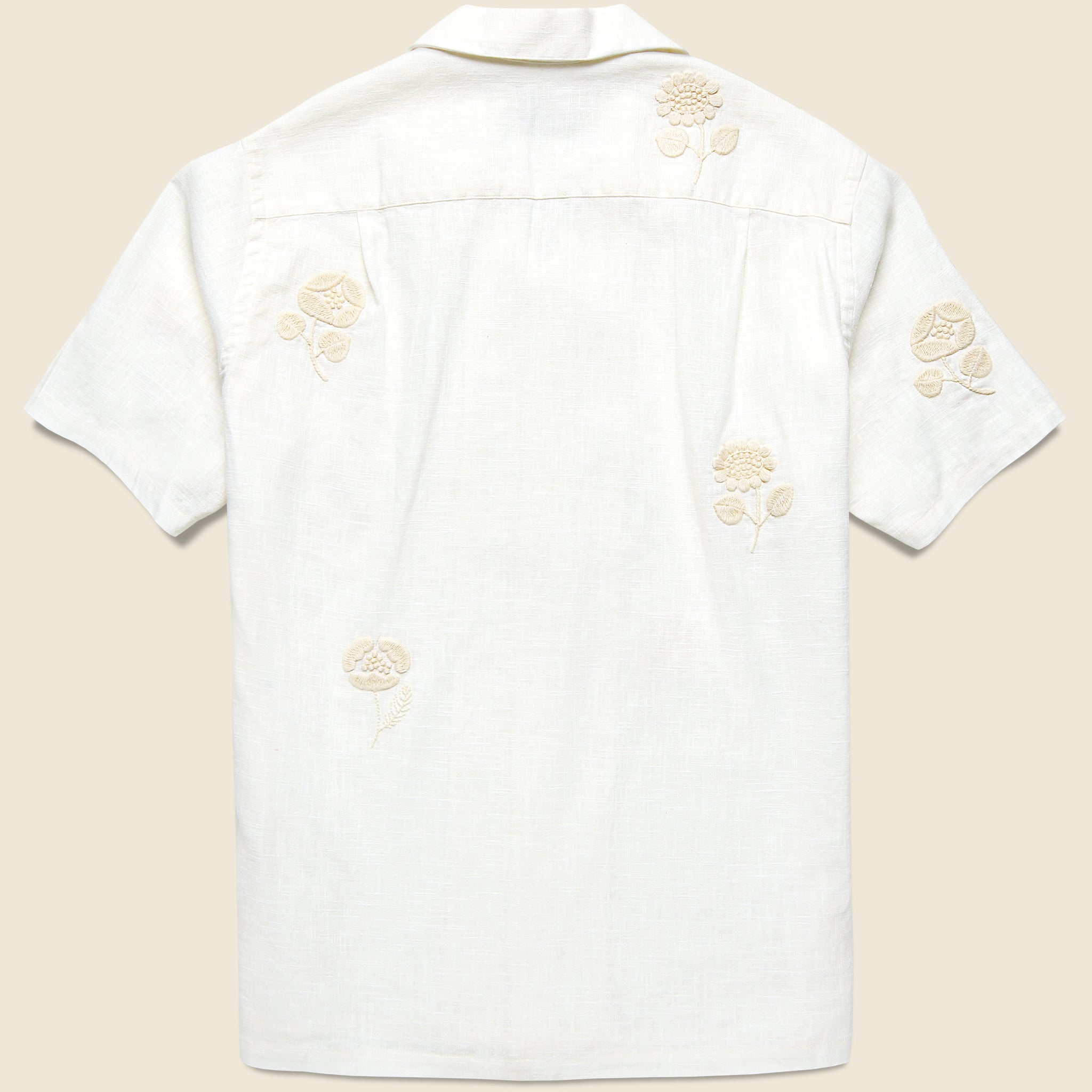 Embroidered Ramie Camp Shirt - Ecru - Portuguese Flannel - STAG Provisions - Tops - S/S Woven - Floral