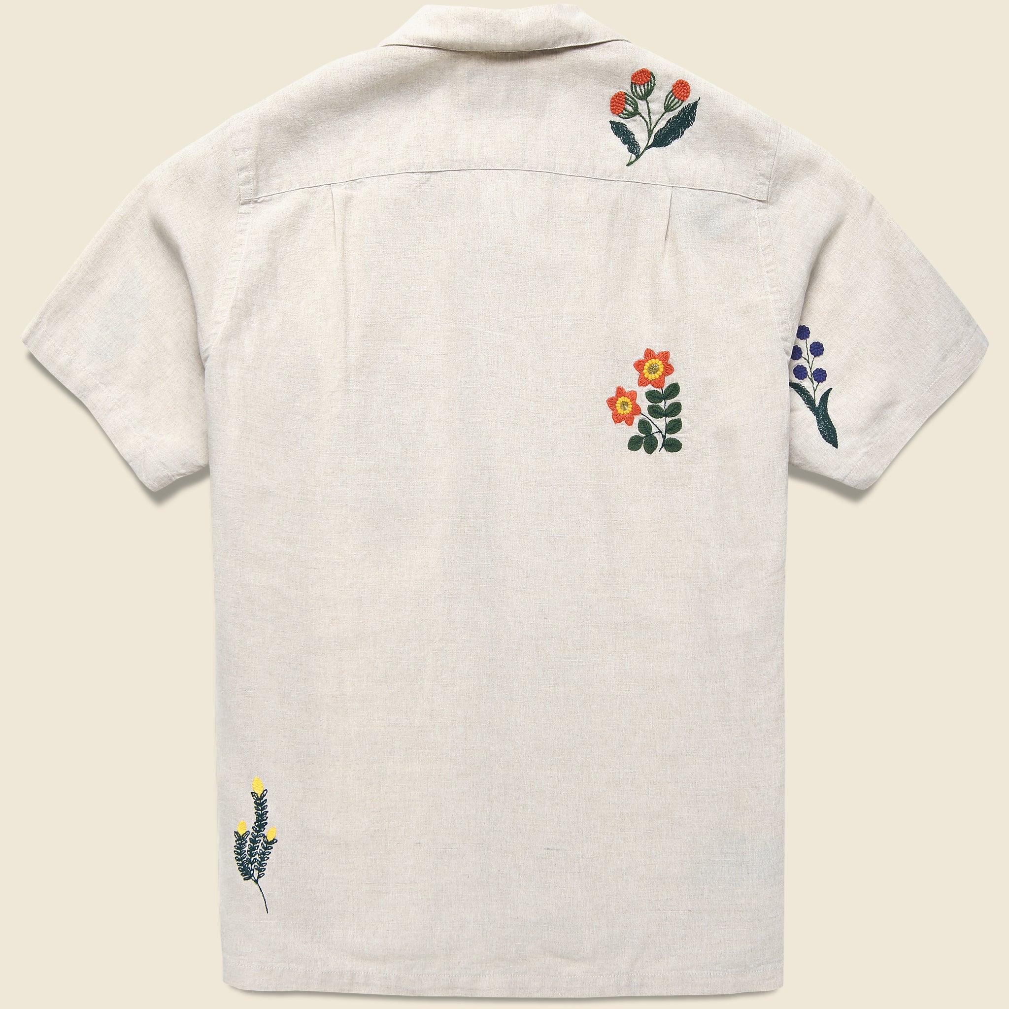 Embroidered Spring Camp Shirt - Natural - Portuguese Flannel - STAG Provisions - Tops - S/S Woven - Floral