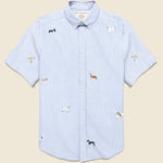 Dogs Oxford Shirt - Blue Stripe - Portuguese Flannel - STAG Provisions - Tops - S/S Woven - Other Pattern