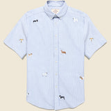 Dogs Oxford Shirt - Blue Stripe - Portuguese Flannel - STAG Provisions - Tops - S/S Woven - Other Pattern