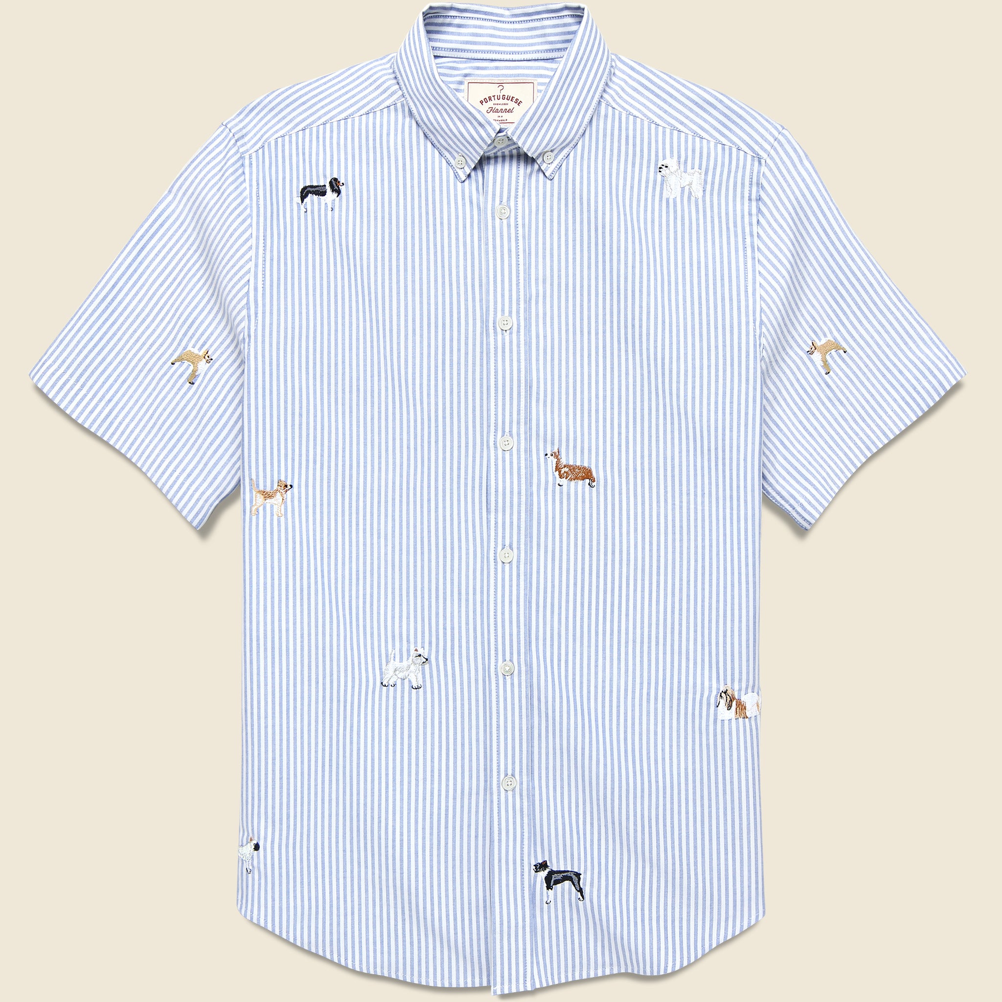 Dogs Oxford Shirt - Blue Stripe - Portuguese Flannel - STAG Provisions - Tops - S/S Woven - Other Pattern