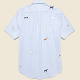 Dogs Oxford Shirt - Blue Stripe - Portuguese Flannel - STAG Provisions - Tops - S/S Woven - Other Pattern