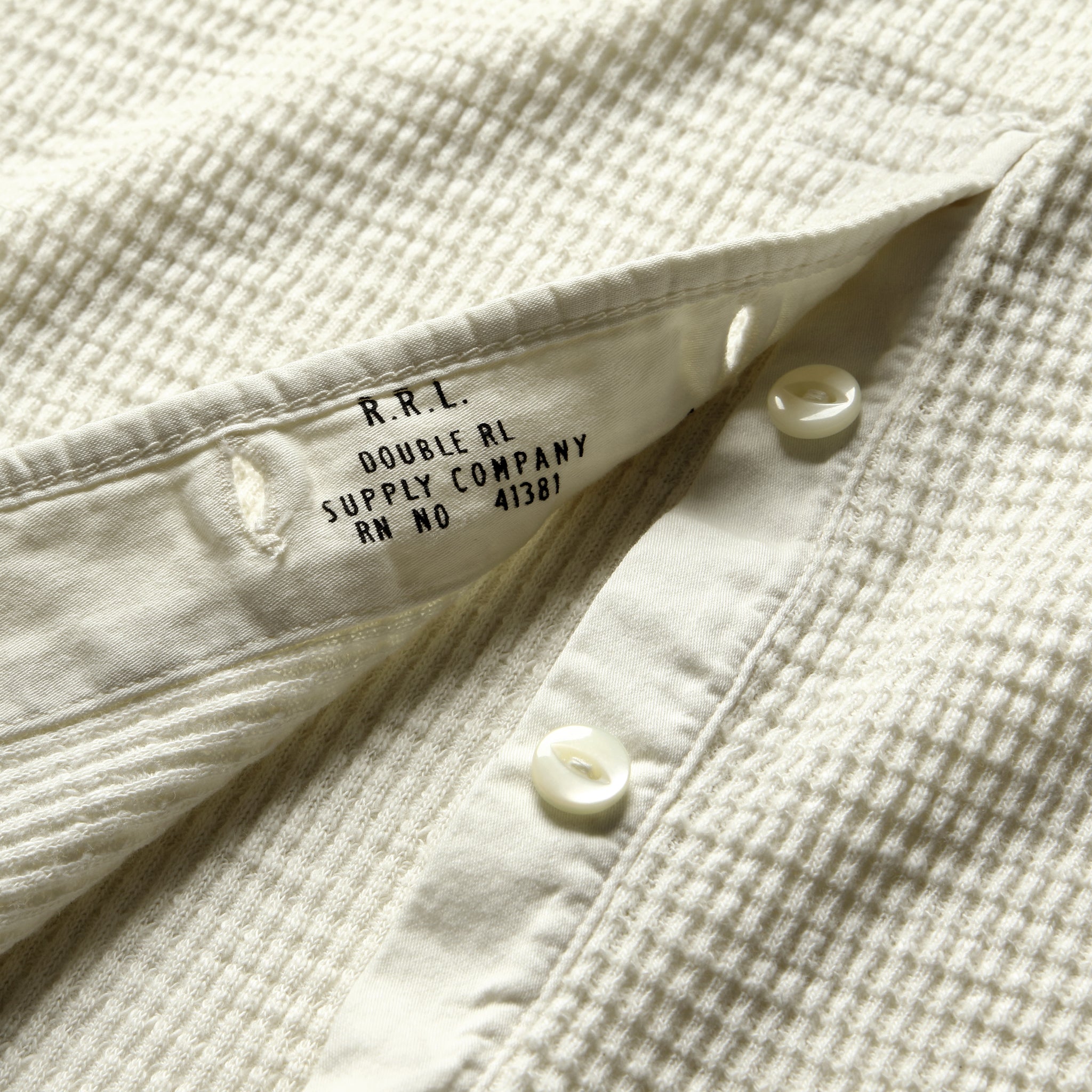 
                          Waffle-Knit Henley - Paper White - RRL - STAG Provisions - Tops - L/S Knit
                        