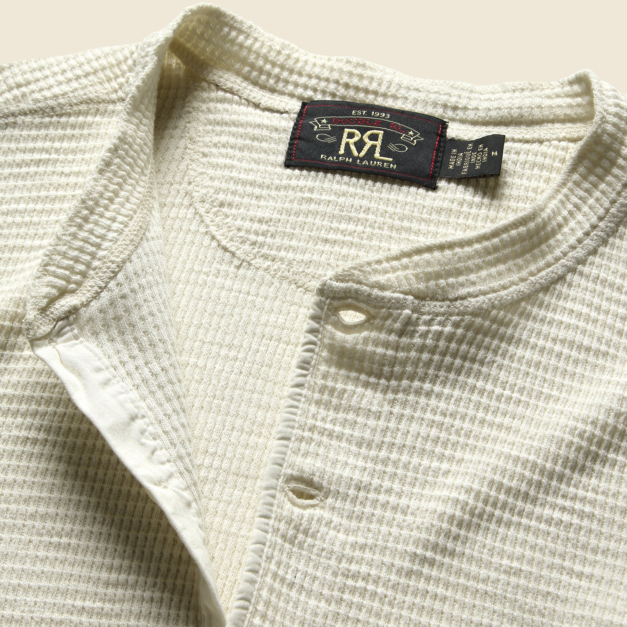
                          Waffle-Knit Henley - Paper White - RRL - STAG Provisions - Tops - L/S Knit
                        