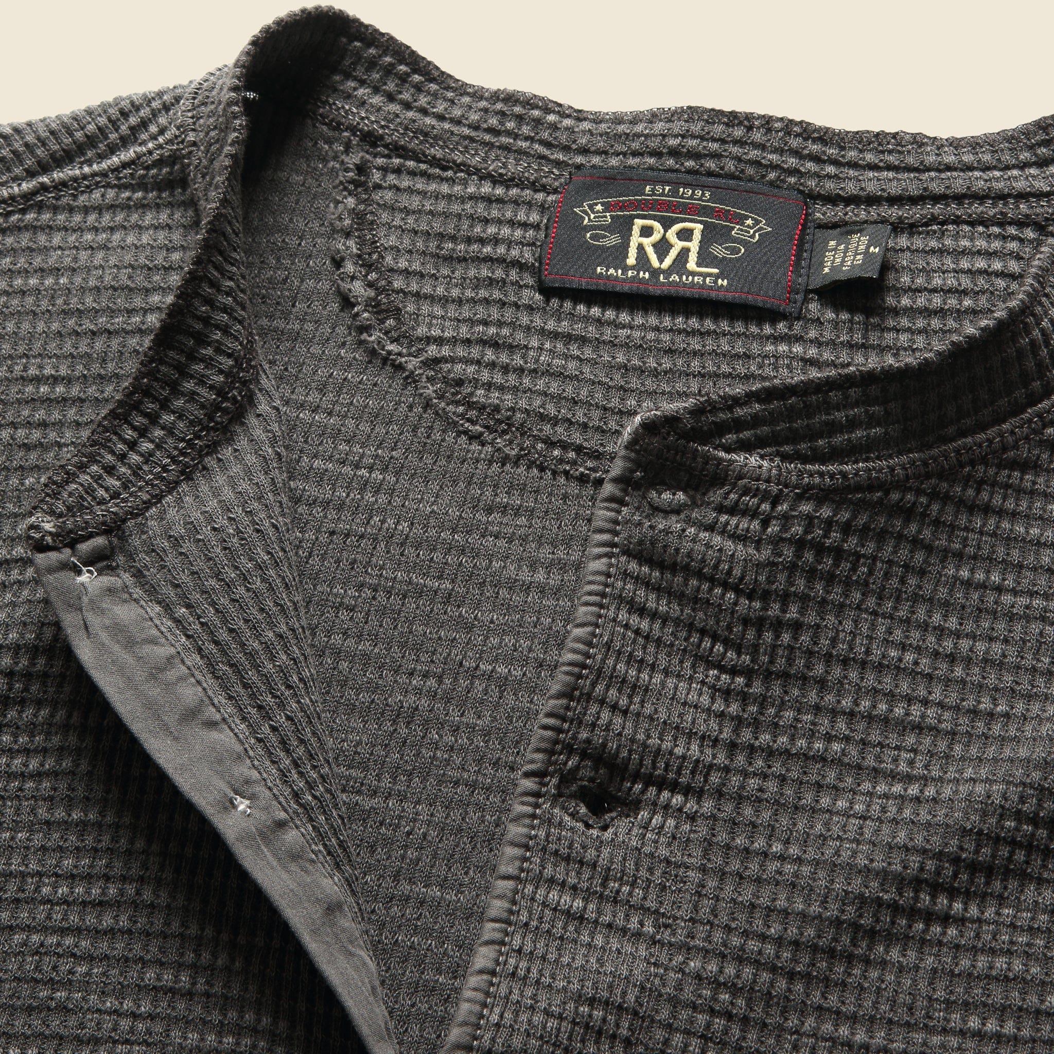 
                          Waffle-Knit Henley - Faded Black - RRL - STAG Provisions - Tops - L/S Knit
                        