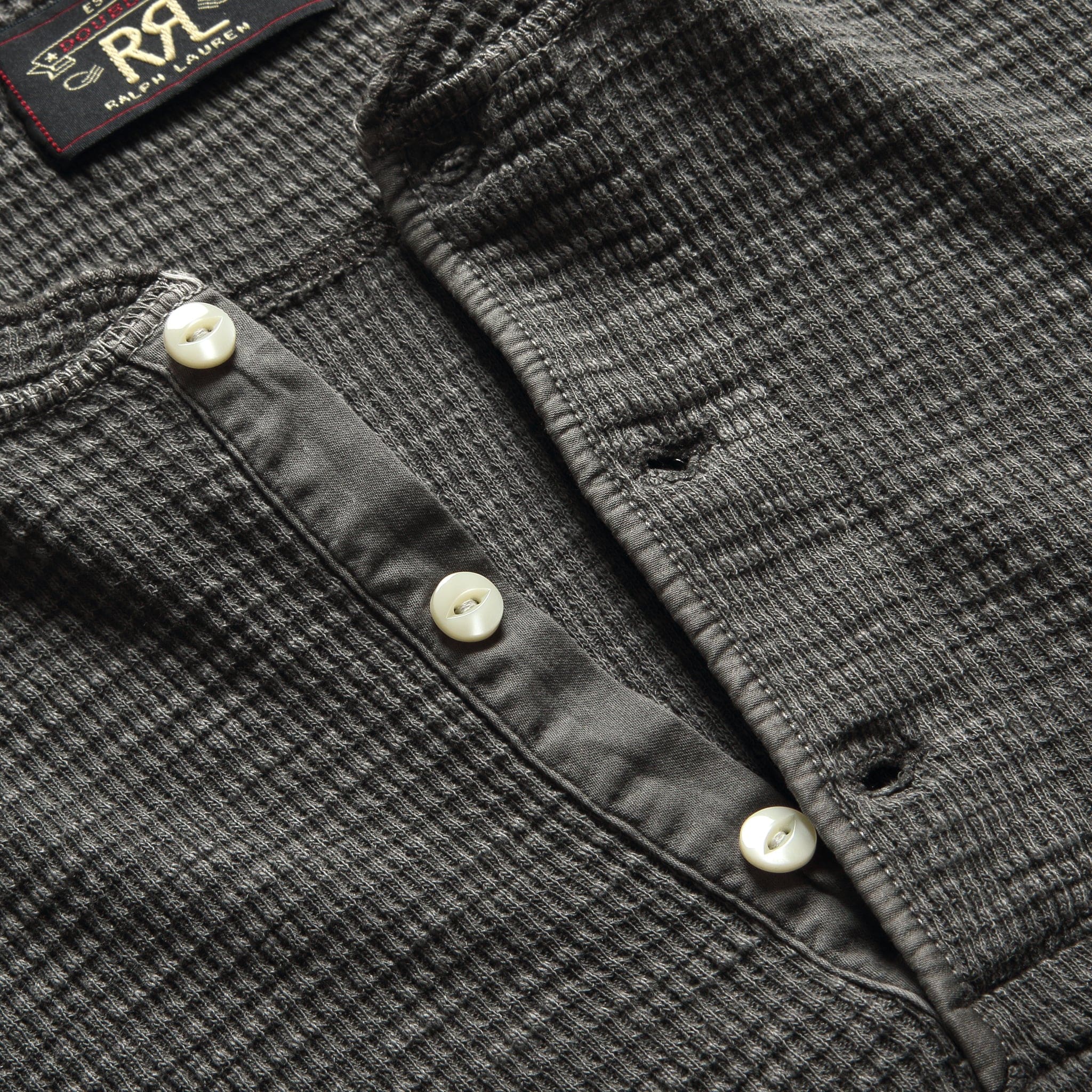
                          Waffle-Knit Henley - Faded Black - RRL - STAG Provisions - Tops - L/S Knit
                        