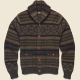 Float Jacquard Shawl Cardigan - Brown Olive - RRL - STAG Provisions - Tops - Sweater