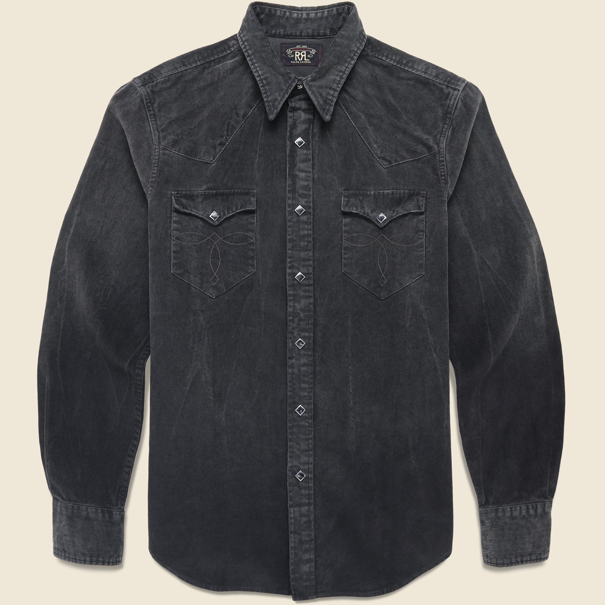 Slim Fit Corduroy Western Shirt - Black