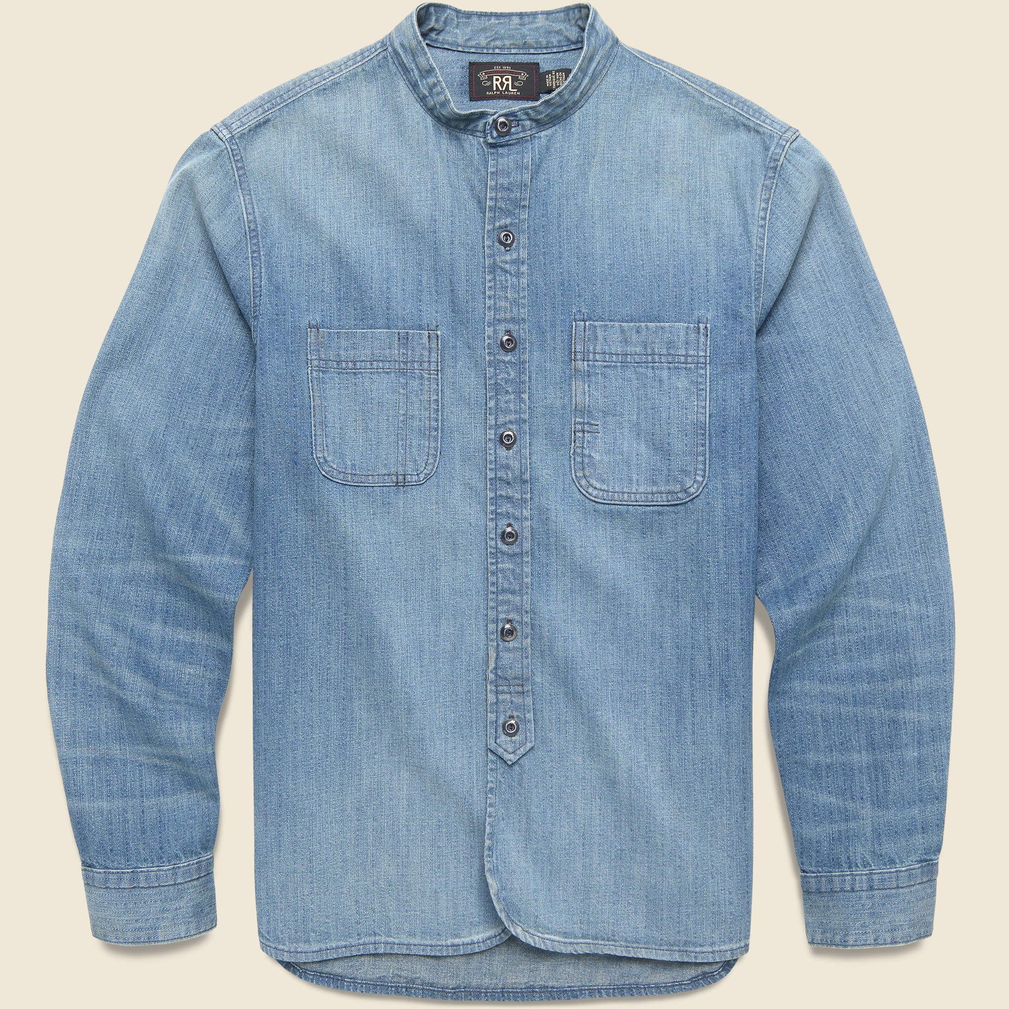 Denim Band Collar Shirt - Manvil Wash - RRL - STAG Provisions - Tops - L/S Woven - Other Pattern