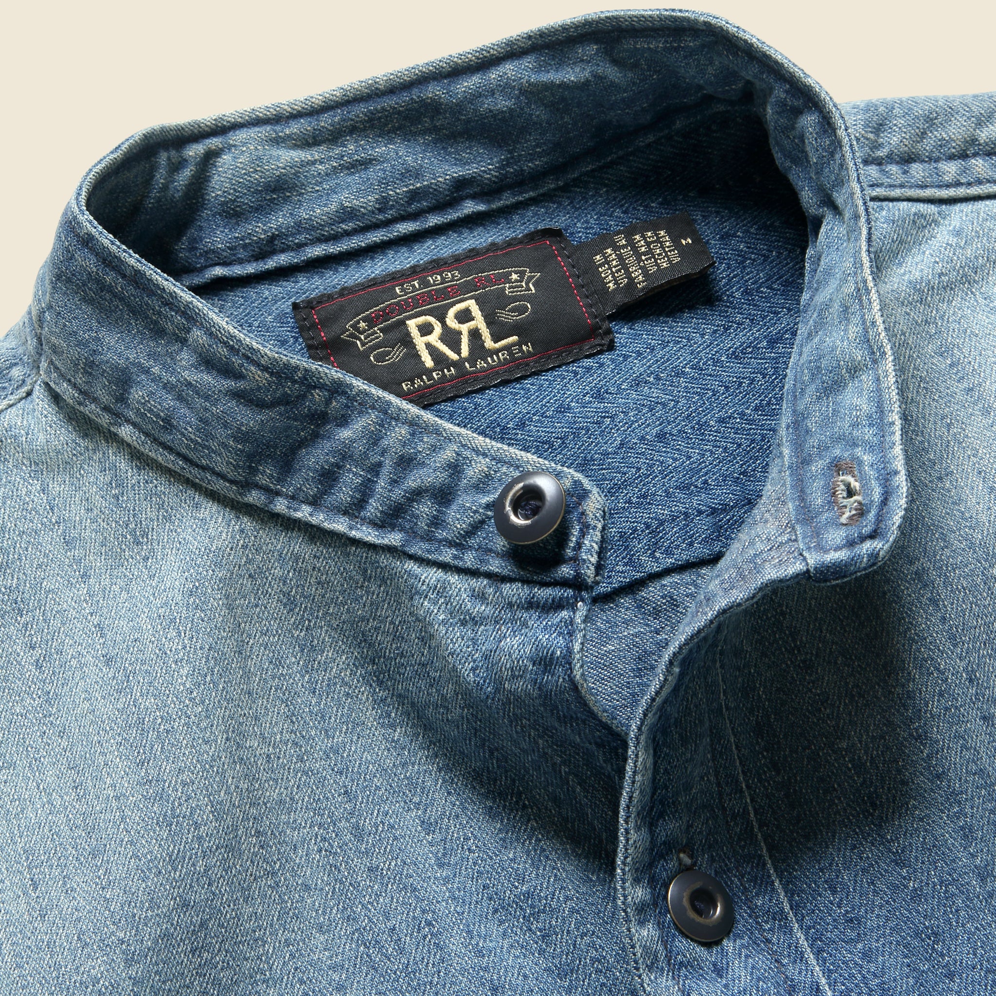
                          Denim Band Collar Shirt - Manvil Wash - RRL - STAG Provisions - Tops - L/S Woven - Other Pattern
                        