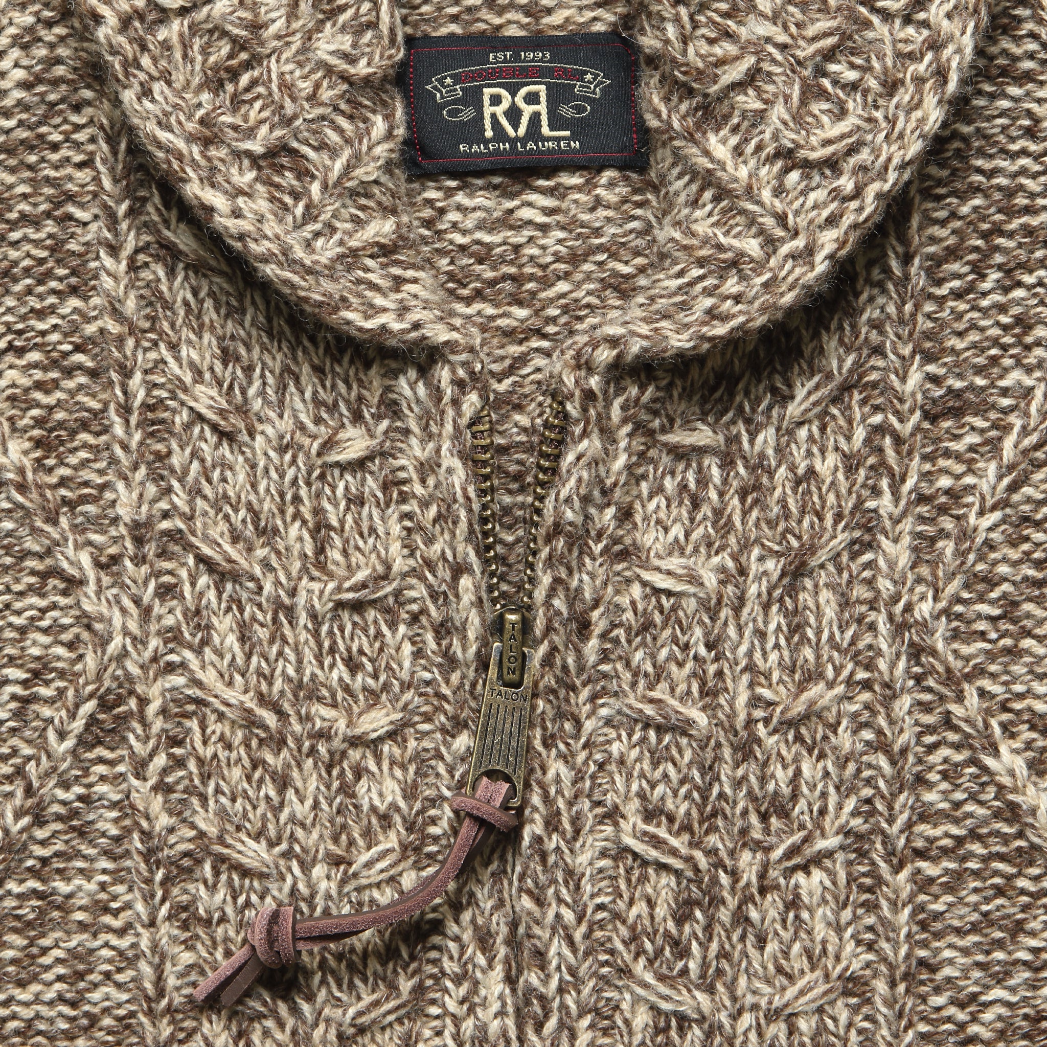 
                          Cable Knit Shawl Sweater - Brown
                        