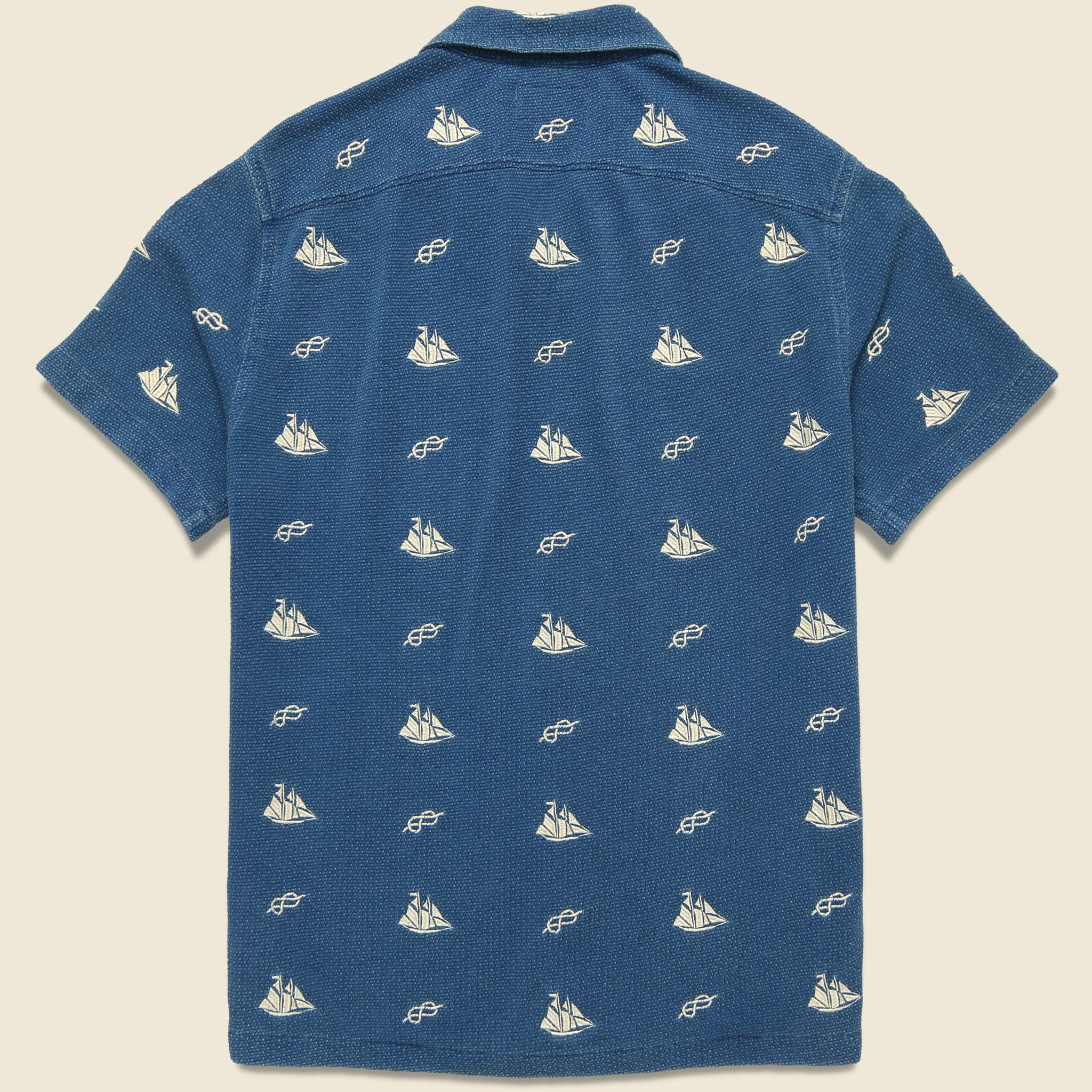 Marshall Embroidered Camp Shirt - Blue - RRL - STAG Provisions - Tops - S/S Woven - Other Pattern