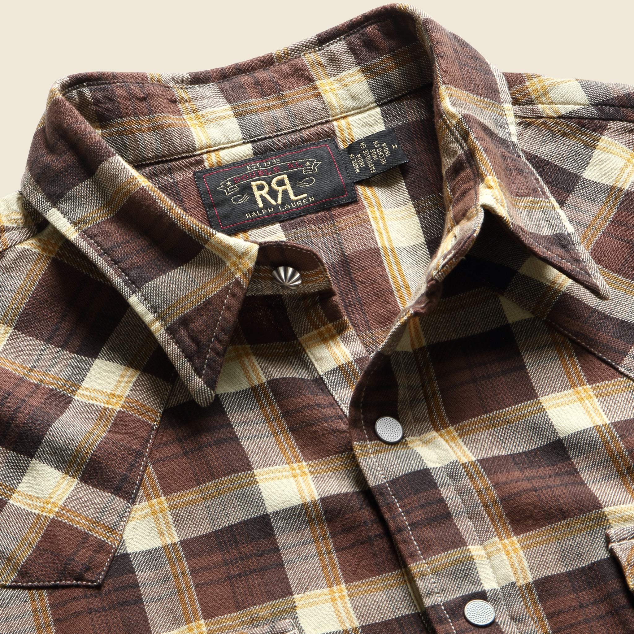 
                          Slim Fit Plaid Western Shirt - Brown - RRL - STAG Provisions - Tops - L/S Woven - Plaid
                        