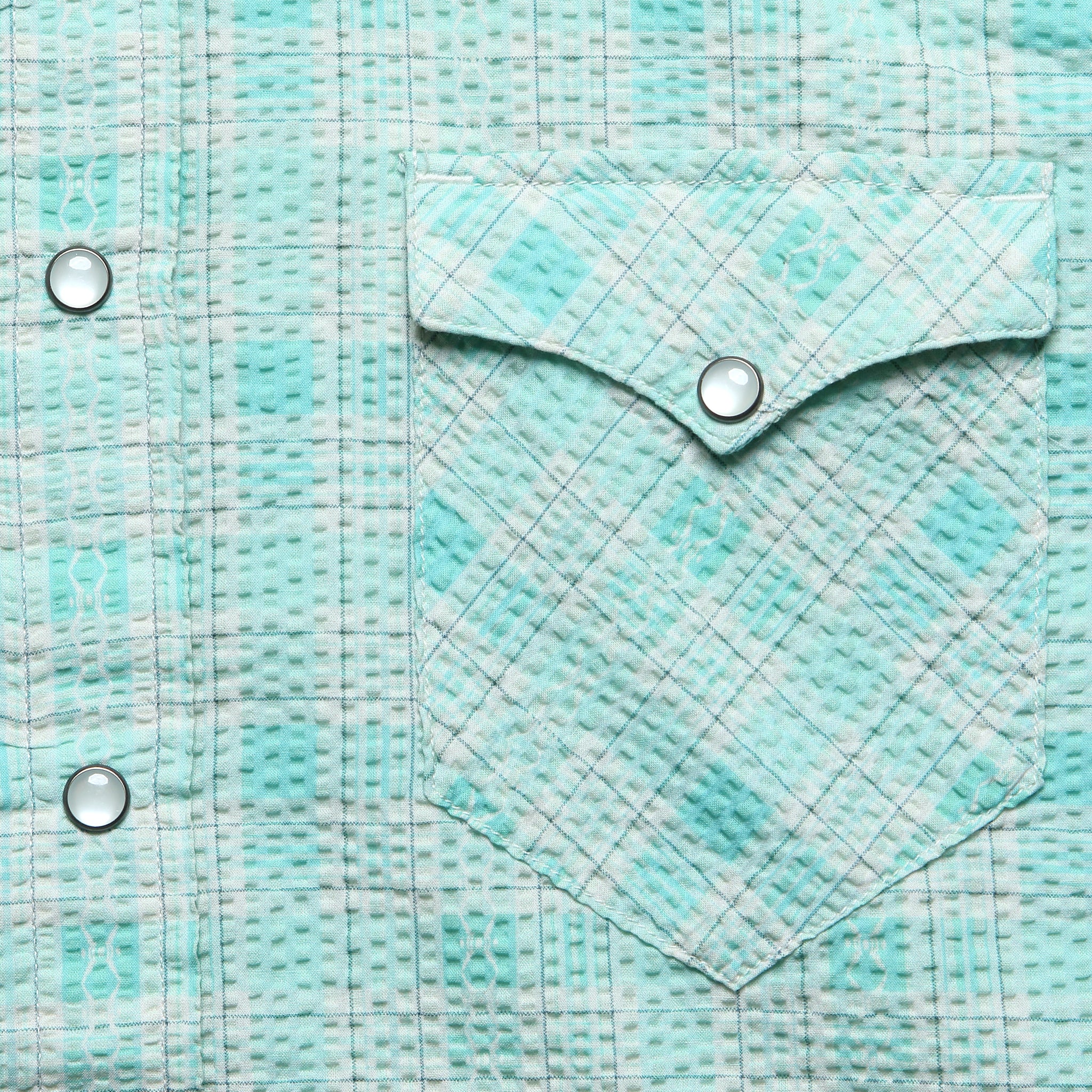 Slim Fit Seersucker Western Shirt - Turquoise - RRL - STAG Provisions - Tops - L/S Woven - Other Pattern