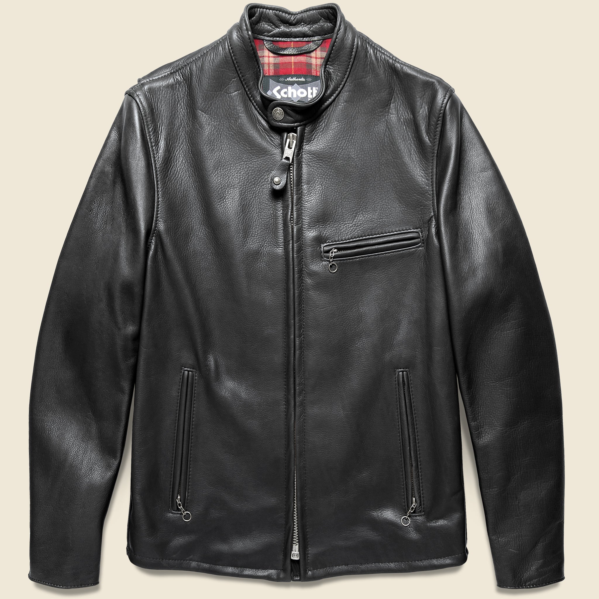 Pebbled Cowhide Caf√© Racer Jacket - Black - Schott - STAG Provisions - Outerwear - Coat / Jacket