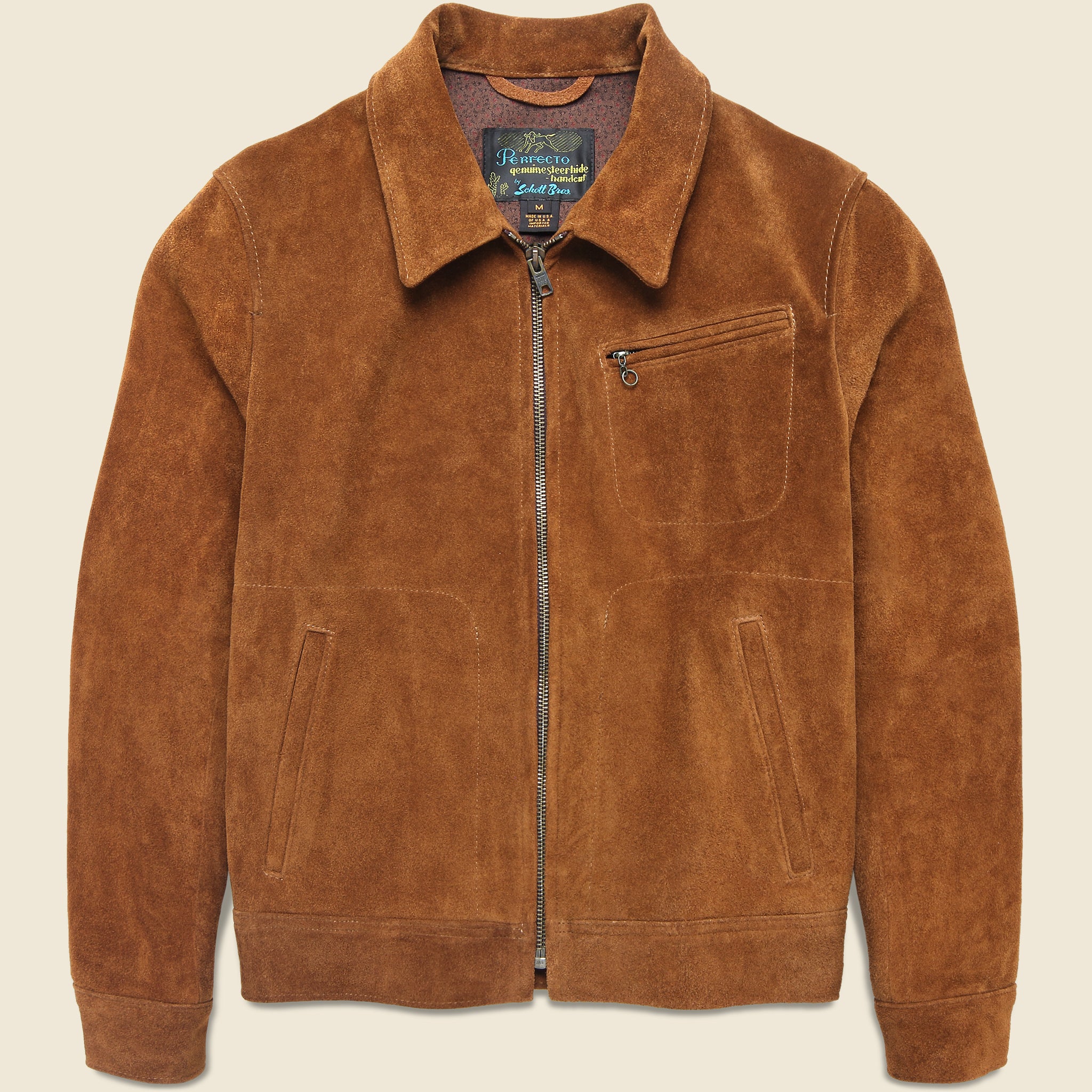 Suede Unlined Trucker Jacket - Saddle - Schott - STAG Provisions - Outerwear - Coat / Jacket