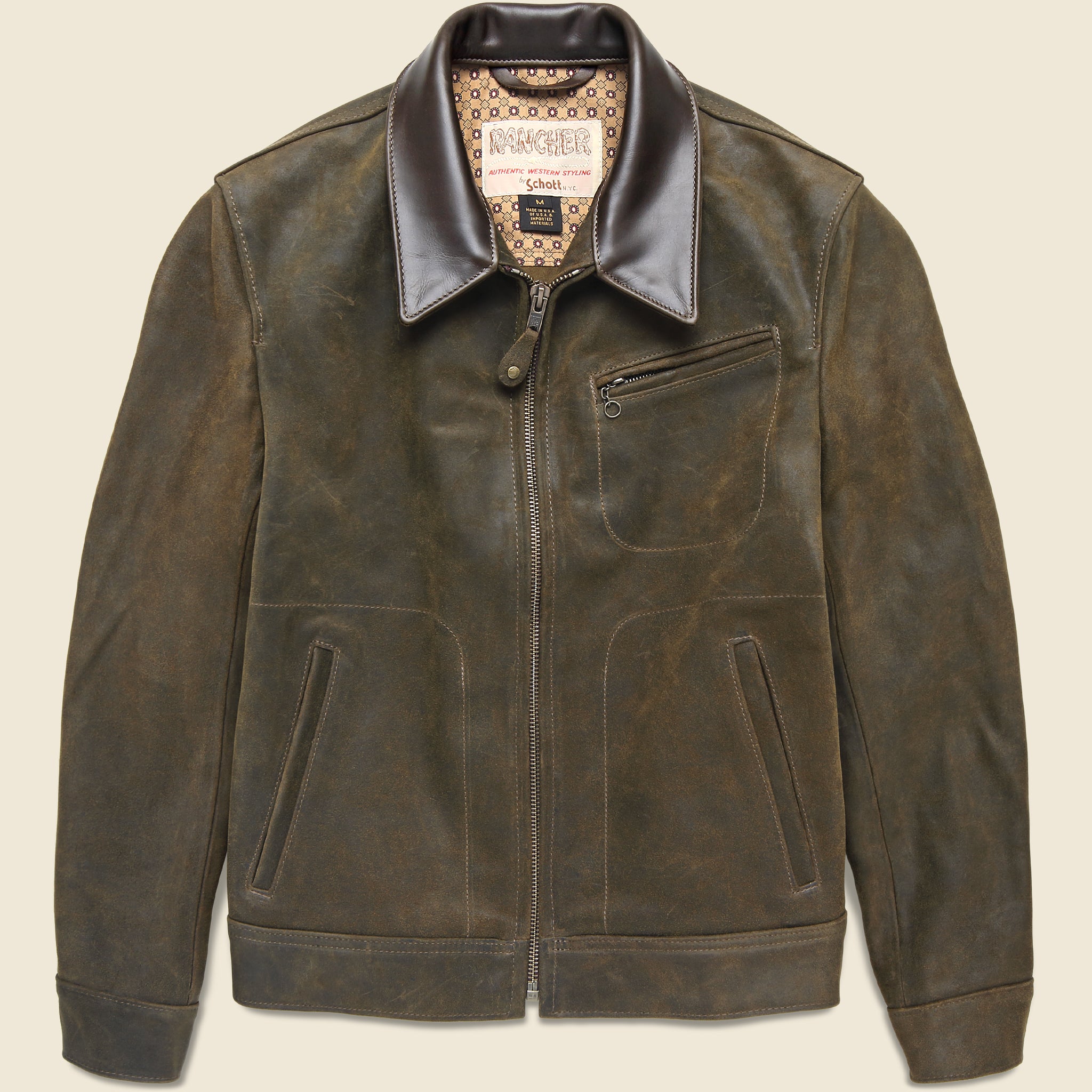 Texas Steerhide Roughout Suede Mechanic Jacket - Olive - Schott - STAG Provisions - Outerwear - Coat / Jacket