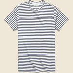 Hemp Stripe Crew Tee - White/Marine - Save Khaki - STAG Provisions - Tops - S/S Tee