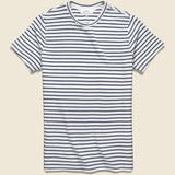 Hemp Stripe Crew Tee - White/Marine - Save Khaki - STAG Provisions - Tops - S/S Tee