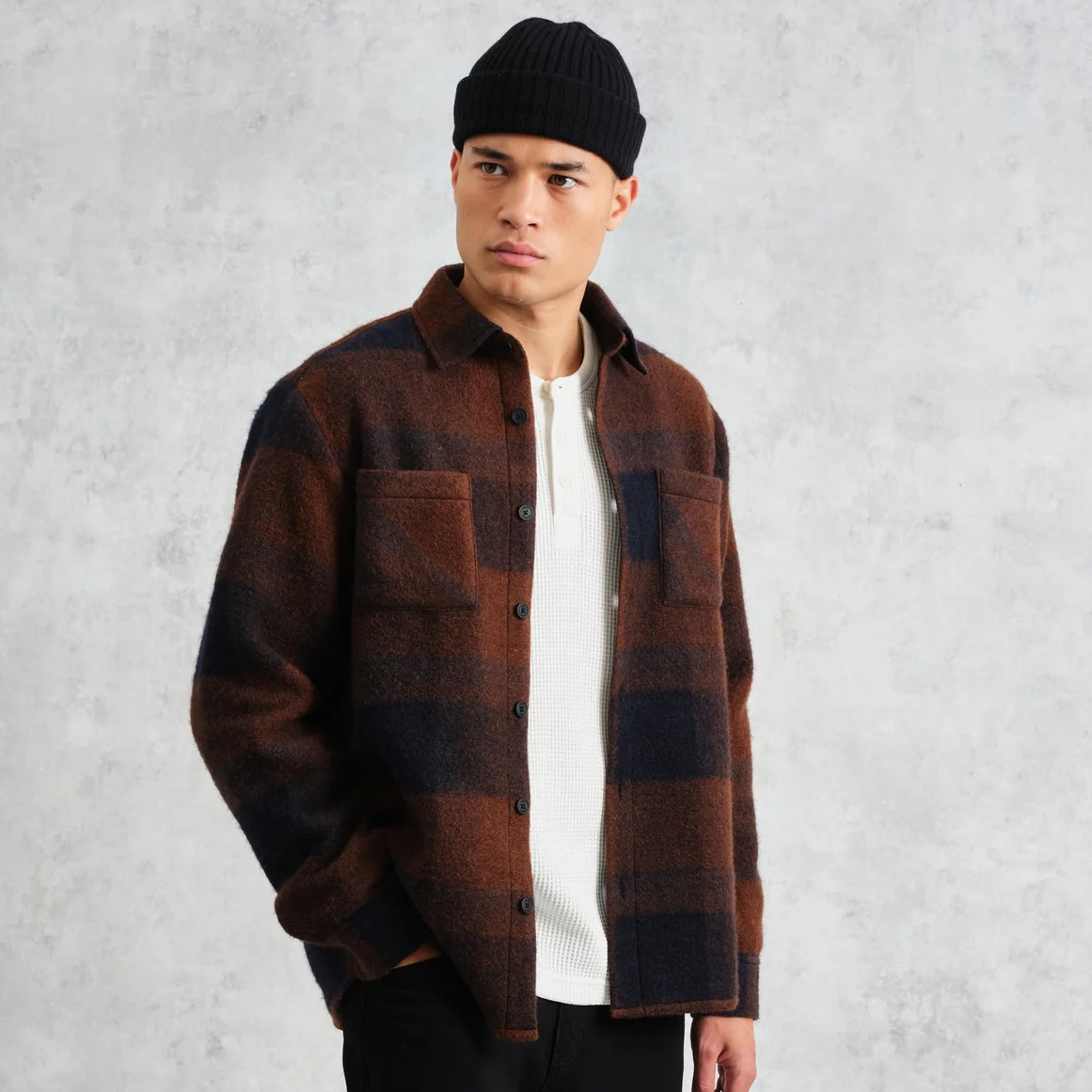 Whiting Overshirt - Mohair Check Brown/Blue - Wax London - STAG Provisions - Tops - L/S Woven - Overshirt