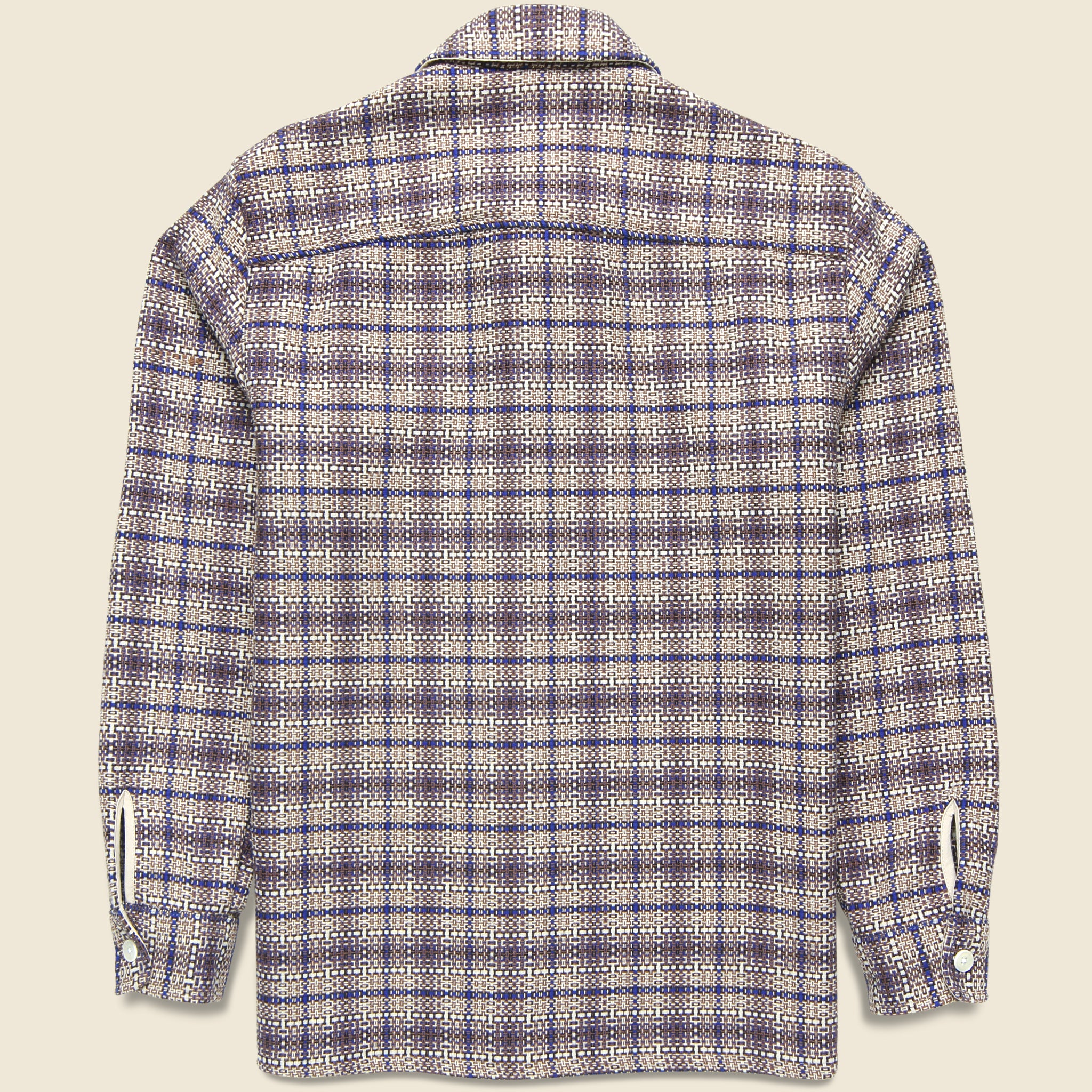 Whiting Overshirt - Basket Check Ecru/Blue - Wax London - STAG Provisions - Tops - L/S Woven - Plaid