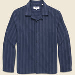 Corey Wide Stripe Shirt - Navy - Wax London - STAG Provisions - Tops - L/S Woven - Stripe