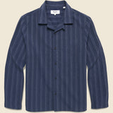 Corey Wide Stripe Shirt - Navy - Wax London - STAG Provisions - Tops - L/S Woven - Stripe