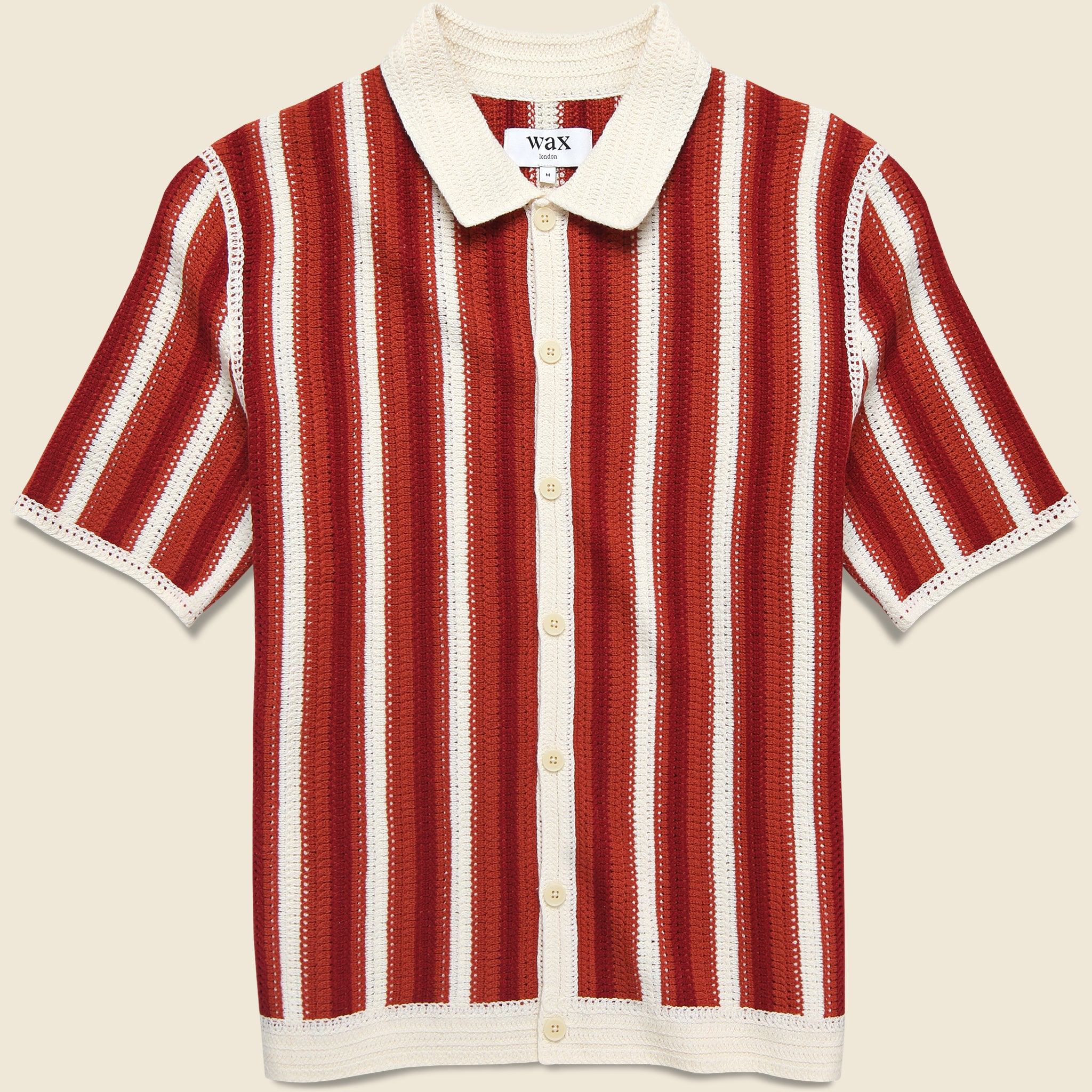 Porto Crochet Stripe Shirt - Ecru/Orange - Wax London - STAG Provisions - Tops - S/S Knit