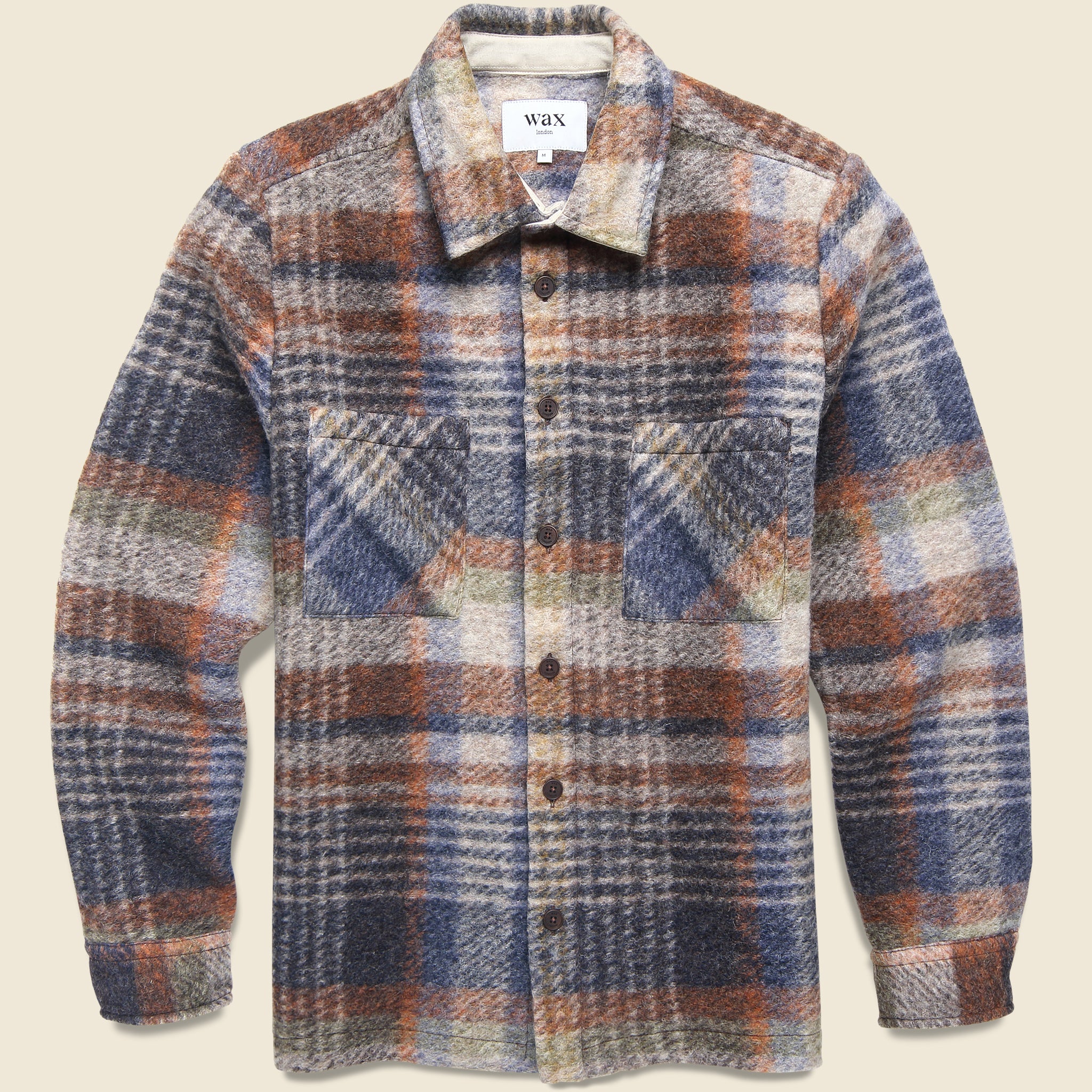 Whiting Overshirt - Ari Wool Blend Check Oatmeal/Multi - Wax London - STAG Provisions - Tops - L/S Woven - Plaid