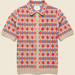 Porto Splash Crochet Shirt - Red/Blue/Off White - Wax London - STAG Provisions - Tops - S/S Knit