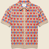 Porto Splash Crochet Shirt - Red/Blue/Off White - Wax London - STAG Provisions - Tops - S/S Knit