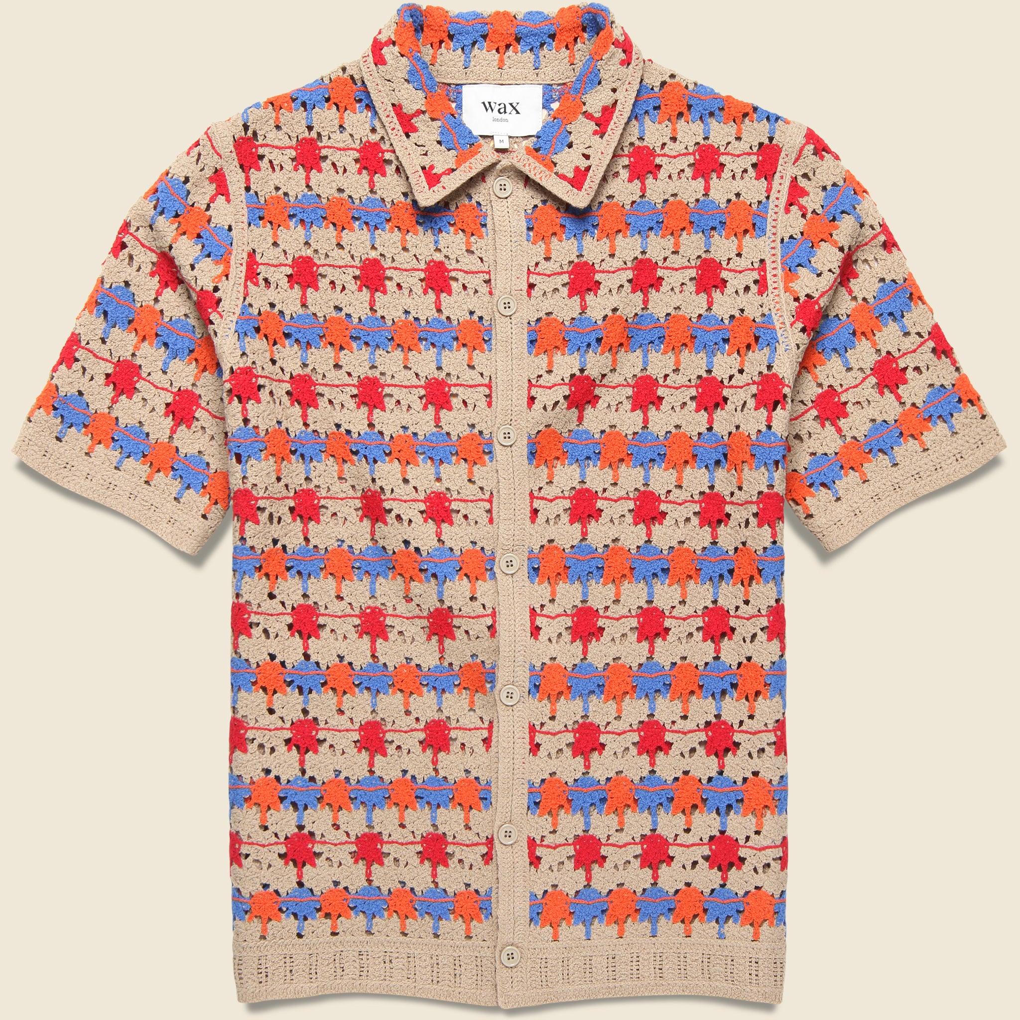 Porto Splash Crochet Shirt - Red/Blue/Off White - Wax London - STAG Provisions - Tops - S/S Knit