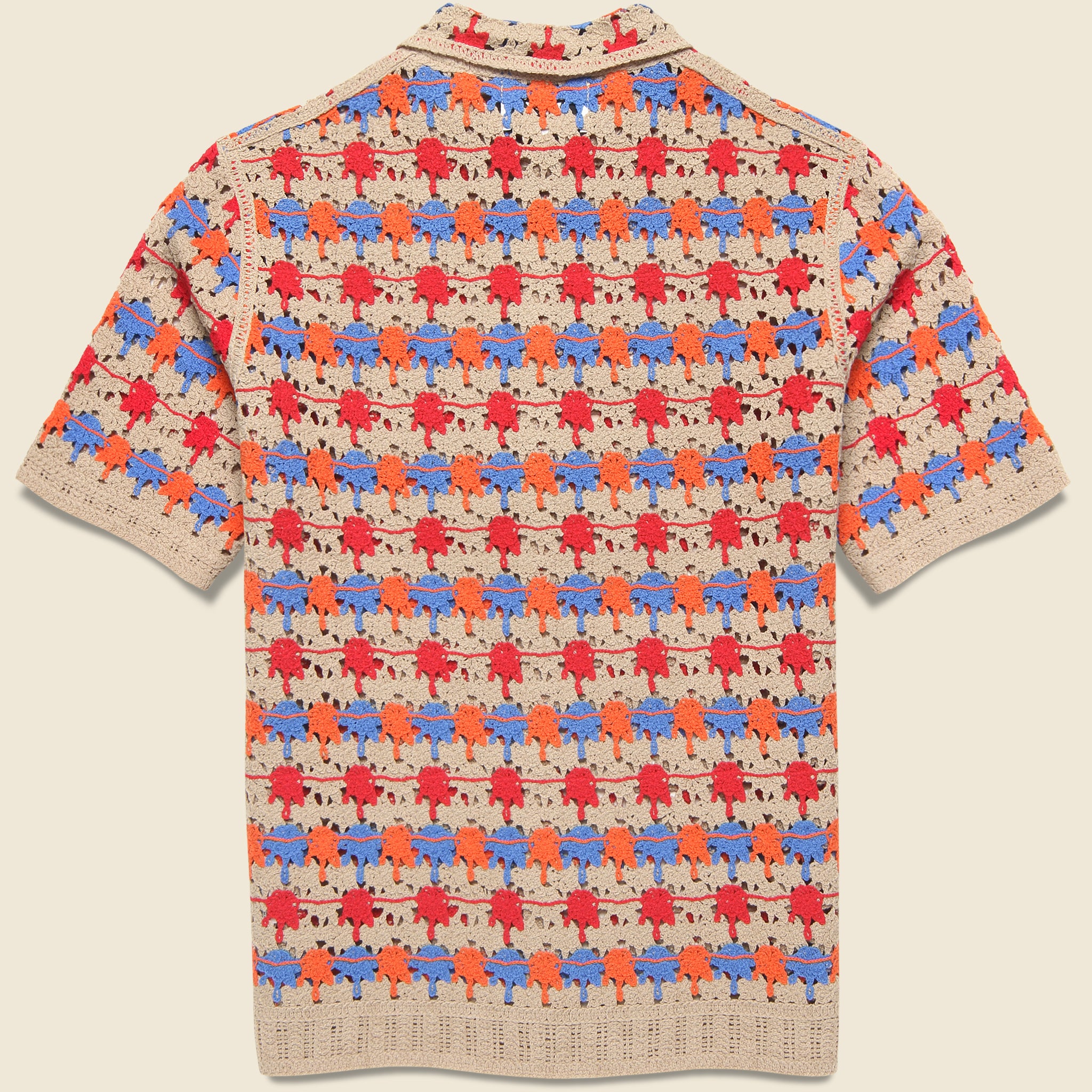 
                          Porto Splash Crochet Shirt - Red/Blue/Off White - Wax London - STAG Provisions - Tops - S/S Knit
                        