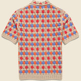 Porto Splash Crochet Shirt - Red/Blue/Off White - Wax London - STAG Provisions - Tops - S/S Knit
