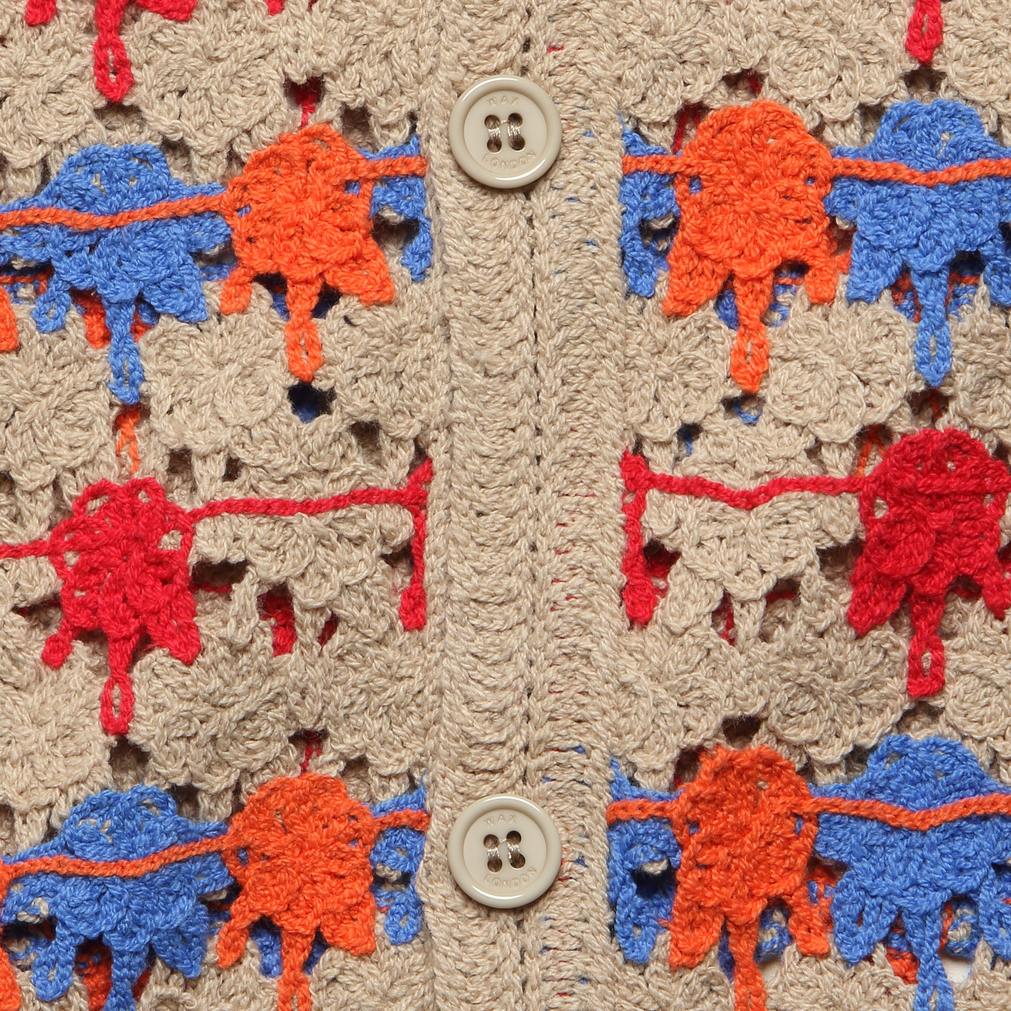 
                          Porto Splash Crochet Shirt - Red/Blue/Off White - Wax London - STAG Provisions - Tops - S/S Knit
                        