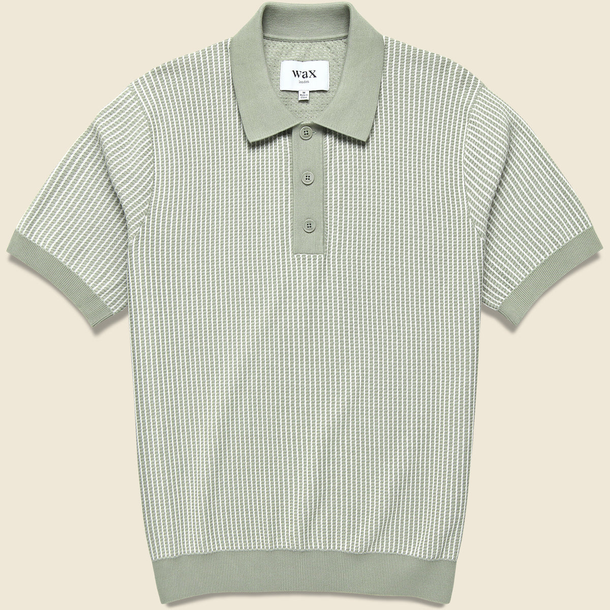 Wax London Ladder Stripe Turin Polo in Light Khaki featuring a striped design and relaxed fit.