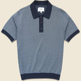 Ladder Stripe Turin Polo - Navy - Wax London - STAG Provisions - Tops - S/S Knit