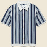 Porto Stripe Crochet Shirt - Blue - Wax London - STAG Provisions - Tops - S/S Knit