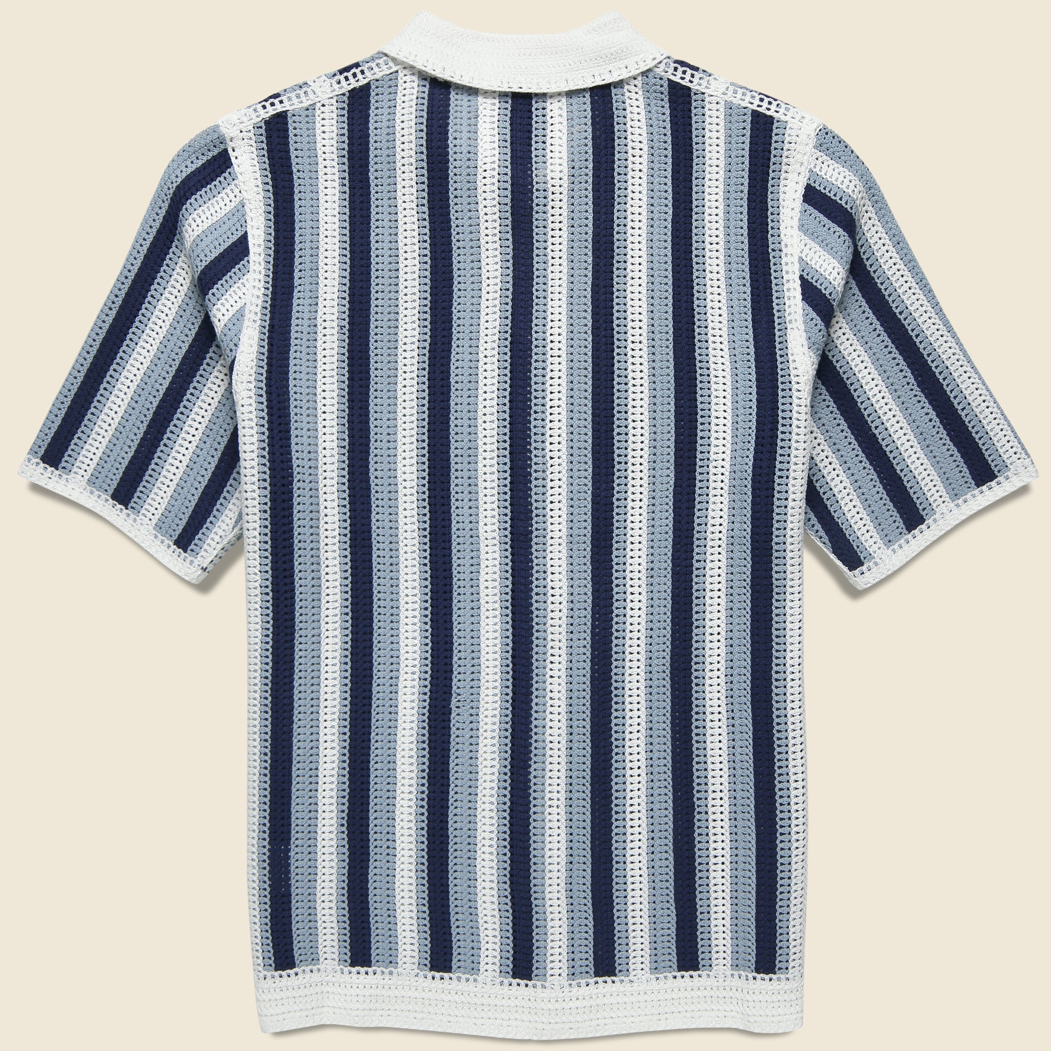 
                          Porto Stripe Crochet Shirt - Blue - Wax London - STAG Provisions - Tops - S/S Knit
                        