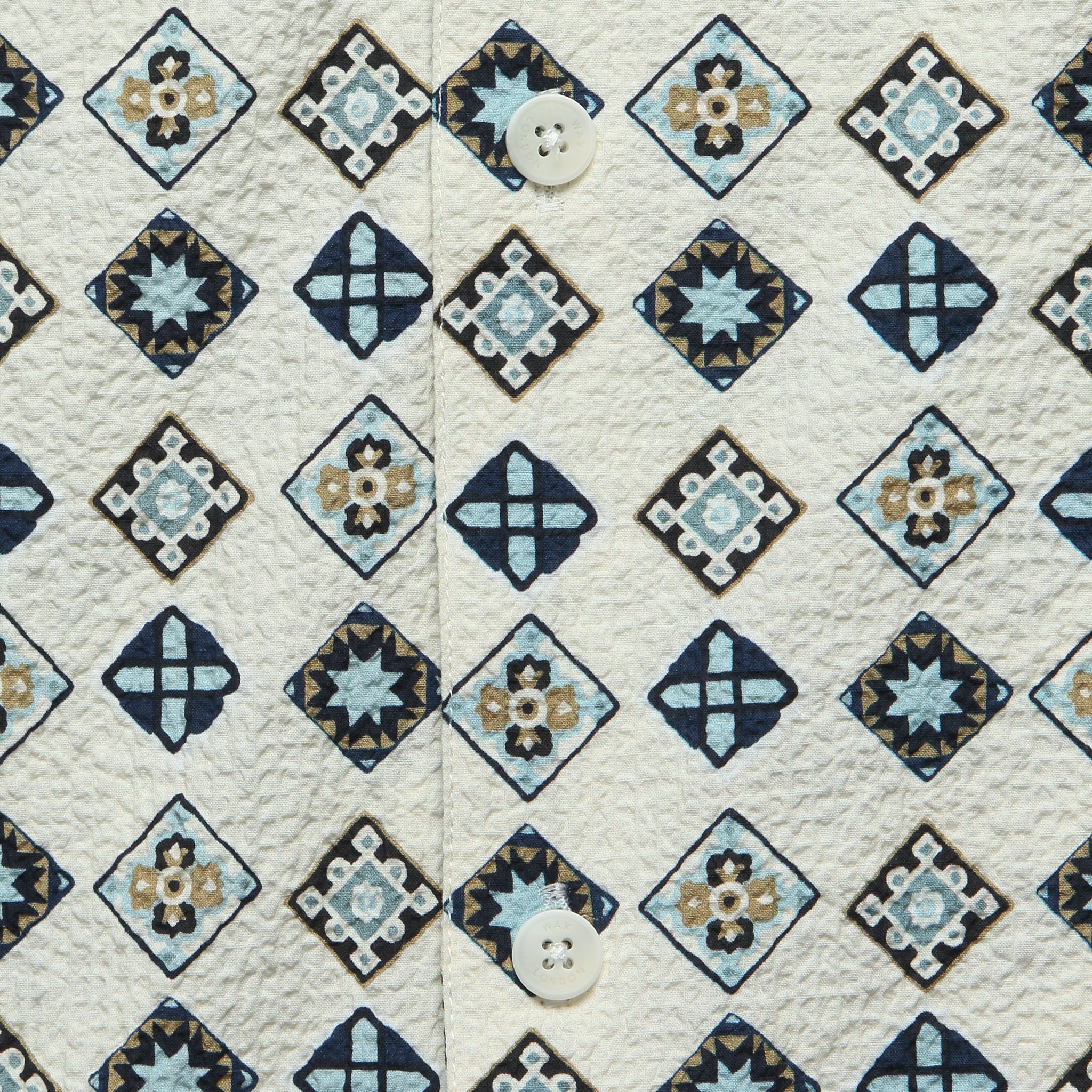 Didcot Geo Tile Shirt - Ecru - Wax London - STAG Provisions - Tops - S/S Woven - Other Pattern
